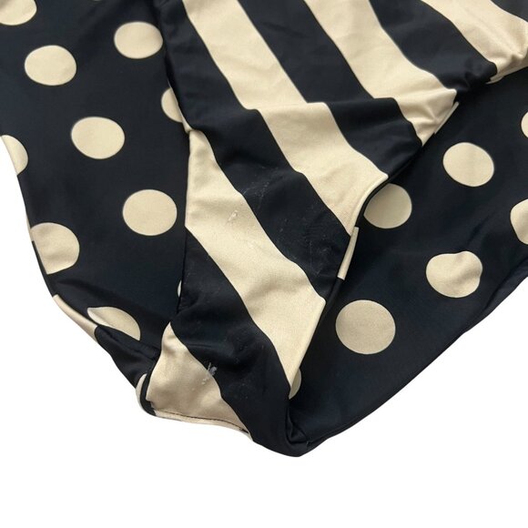 J Crew Reversible One Piece Swimsuit 14 Striped Polkadot Scoop Neck Black Tan - Picture 12 of 12